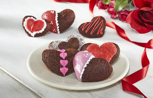 Picture love, flowers, holiday, heart, food, roses, bouquet, cookies
