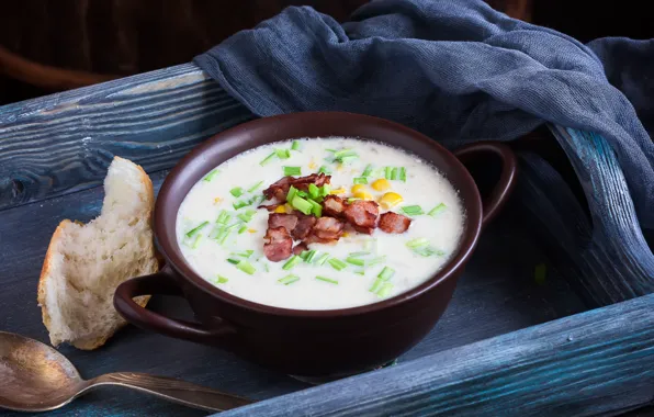 Bread, soup, bowl