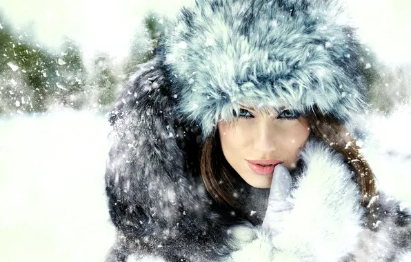Winter, Girl, Look, Snow, Hat