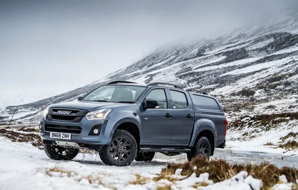 Snow, mountain, slope, pickup, 2018, Isuzu, Huntsman, D-Max