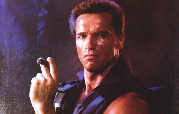 Picture man, actor, cigar, Commando, Arnold Schwarzenegger, Arnold Schwarzenegger, John Matrix, Commando