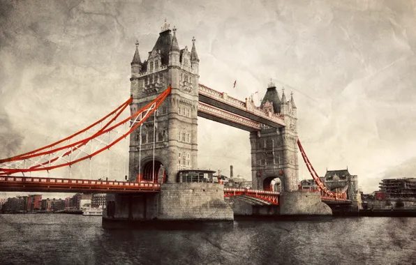 England, London, Tower bridge, vintage, Tower Bridge, London, England, Thames River