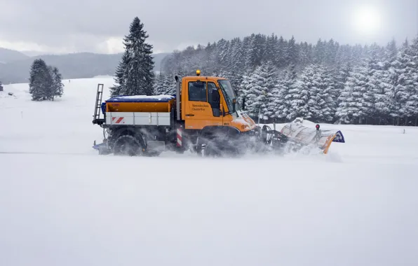 Snow, trees, Mercedes-Benz, machinery, Unimog, U400