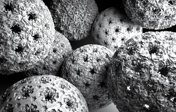 Picture white, balls, monochrome, sphere