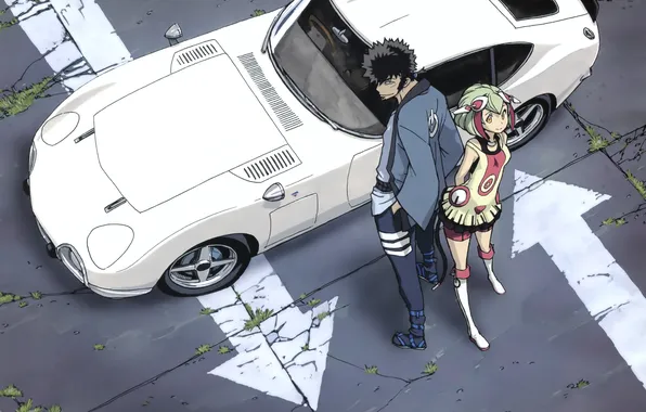 Machine, girl, anime, art, guy, Dimension W, iwahara yuuji