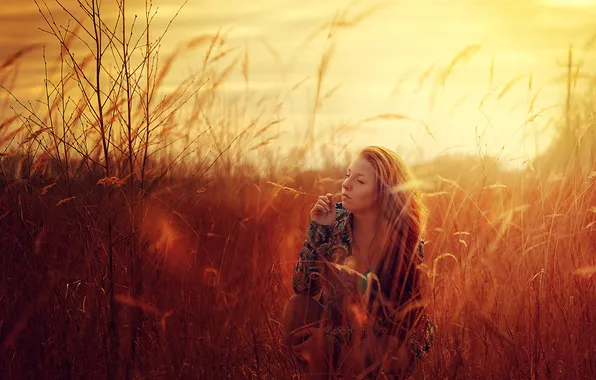Girl, sunset, nature