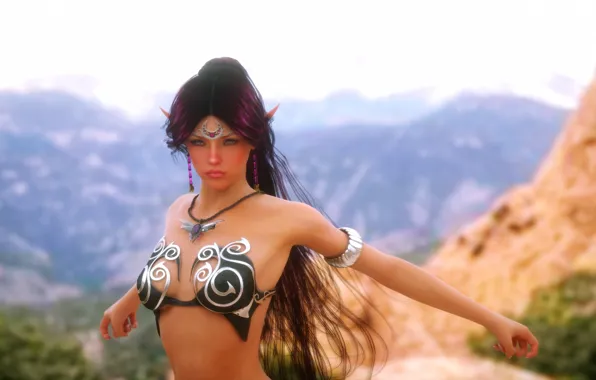 Decoration, mountains, Girl, elf