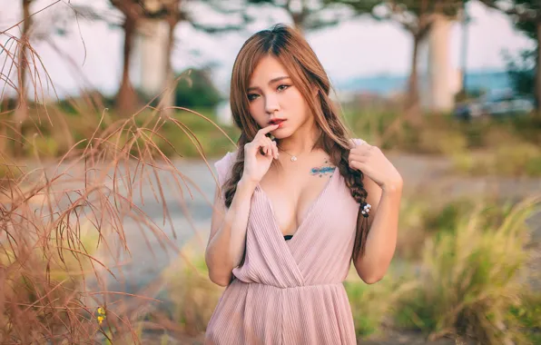 Girl, Asian, cutie, bokeh