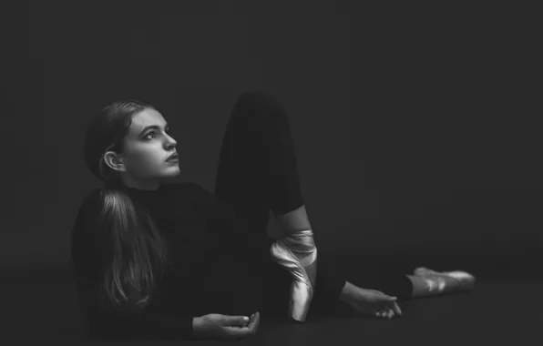 Picture look, girl, Pointe shoes, b & W photo