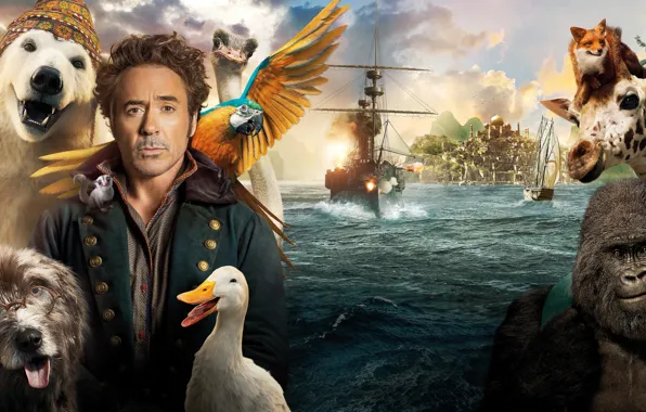 Animals, water, ship, Robert Downey ml, Comedy, Robert Downey Jr., 2020, Dolittle