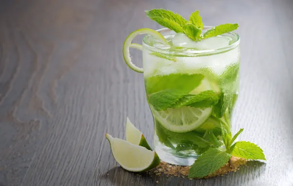 Ice, cocktail, lime, drink, mint, Mojito