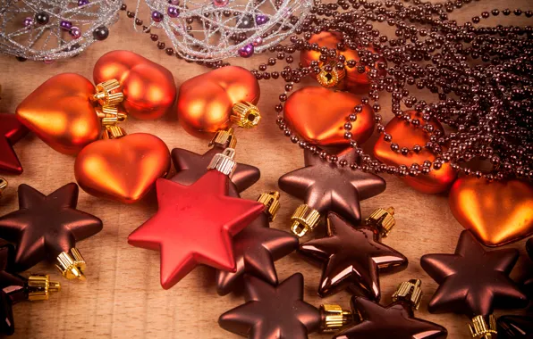 Decoration, toy, new year, hearts, stars