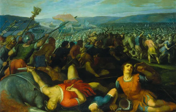 Picture trees, oil, picture, battle, Otto van Veen, Batalov victory over the Romans on the Rhine