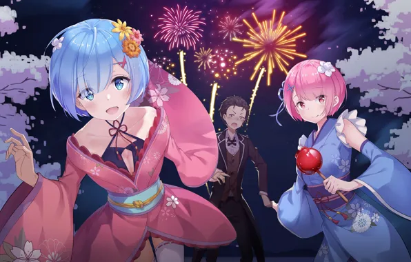 Fireworks, From scratch, REM, RAM, Natsuki Subaru, Re Zero Kara Hajime Chip Isek Or Seikatsu