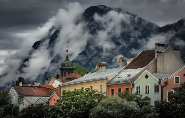 Clouds, mountains, the city, home, Austria, Tyrol, Innsbruck