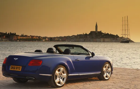 Picture sunset, shore, continental, bentley, rear view, Bentley, continental, gtc