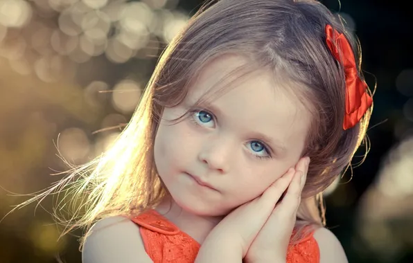 Eyes, look, the sun, red, children, face, background, Wallpaper