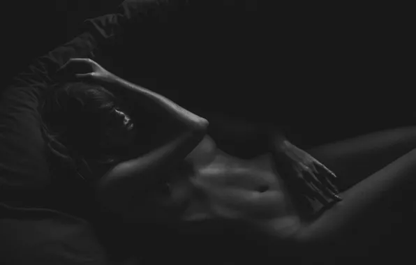 Chest, girl, pose, model, body, figure, dark, lies