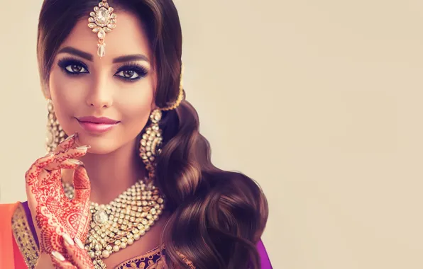 Look, girl, decoration, eyelashes, makeup, tattoo, Indian, henna