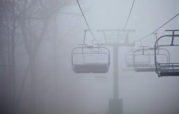 Landscape, fog, cable car