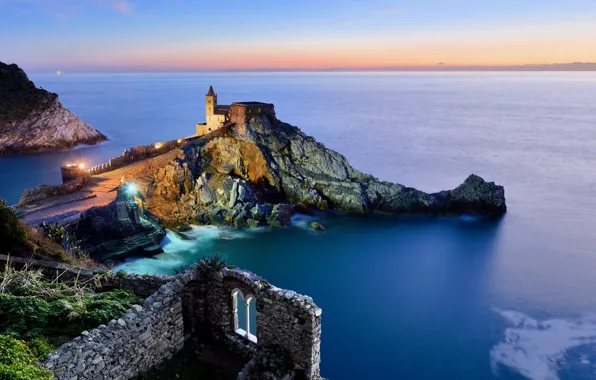 Sea, landscape, sunset, nature, rock, the evening, lighting, Italy
