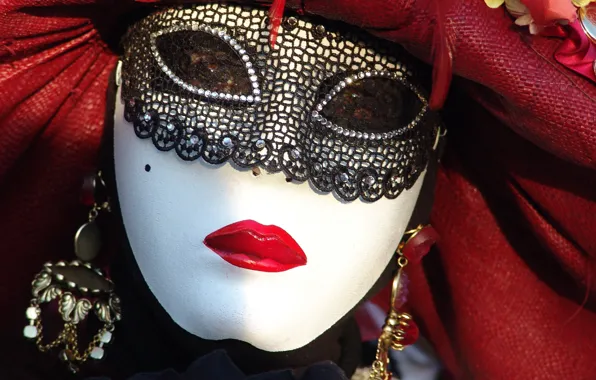 Red, white, mask, Carnival, fabrics