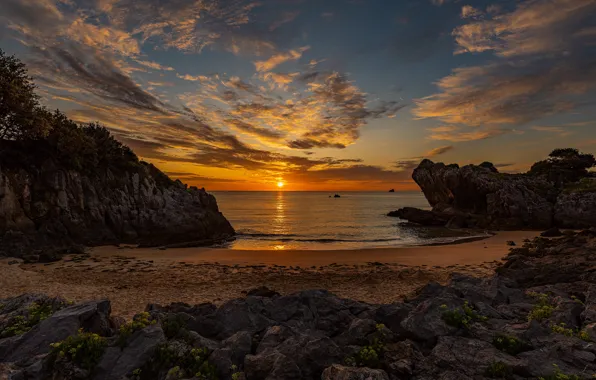 Sea, the sky, sunset, stones, rocks, coast