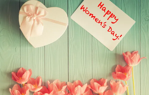 Holiday, gift, the inscription, tulips, March 8, Happy Women's Day