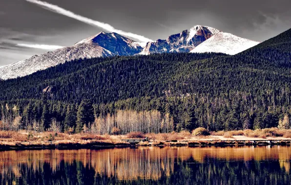 Picture autumn, forest, trees, mountains, river, shore, Colorado, USA