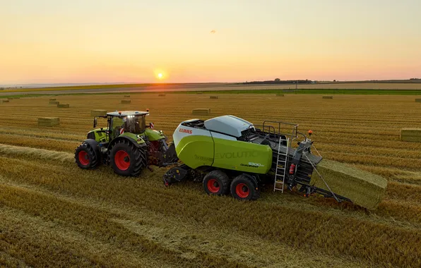 Field, sunset, tractor