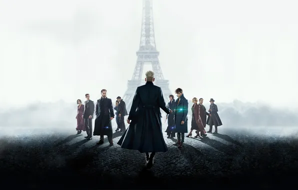 Johnny Depp, fantasy, Johnny Depp, Eiffel tower, poster, Jude Law, characters, Jude Law