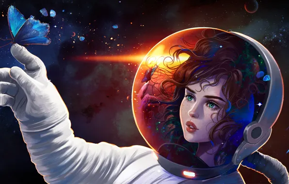 Picture girl, space, fantasy, fiction, butterfly, the suit