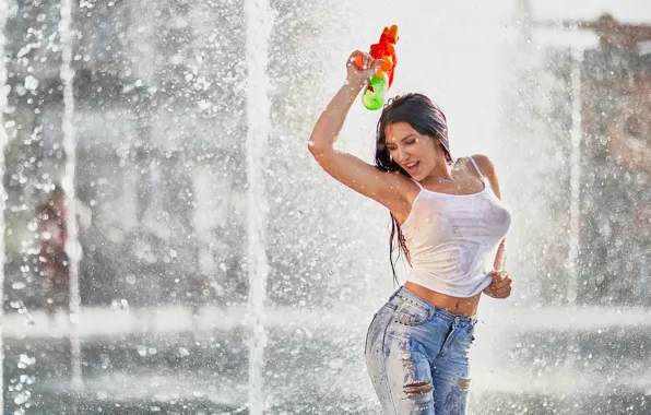 Picture wet, fun, brunette, water gun, Ilya Garbuzov