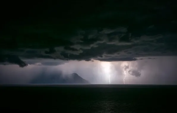 The storm, clouds, storm, the ocean, lightning, island