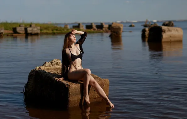 Sky, nature, water, clouds, model, tattoo, women, brunette