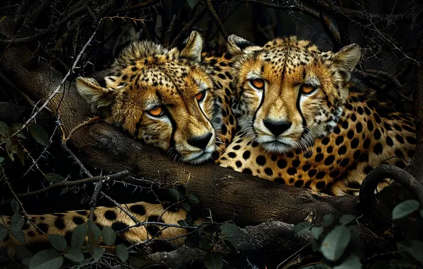 Pair, Cheetah, cheetahs, AI art, neural network