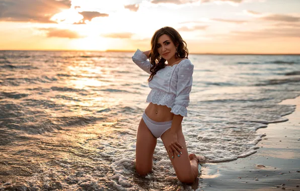 Sea, beach, look, smile, model, panties, makeup, figure