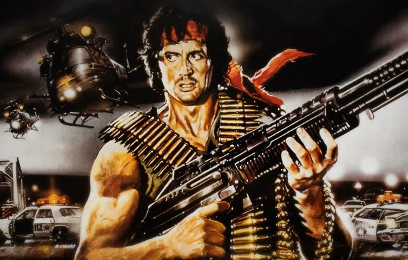 Picture action, drama, Sylvester Stallone, Rambo, M60 machine gun, First blood, John Rambo