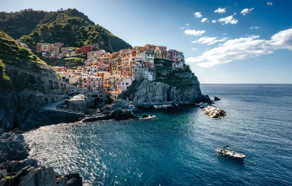 Clouds, Sea, The city, Italy, Bay, Italy, Sao Paulo, Manarola