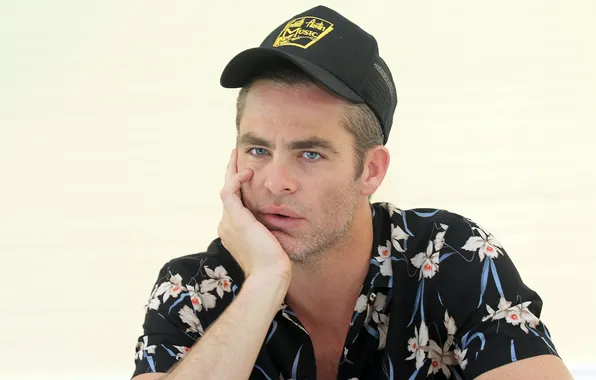 Look, background, portrait, shirt, actor, baseball cap, Chris Pine, Chris Pine