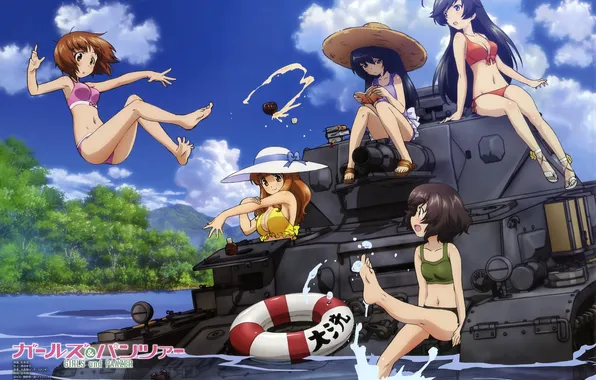 Girls, tank, bikini, Panzer IV Ausf. D, tankistki, Saori Takebe, Miho Nishizumi, Girls and Panzer