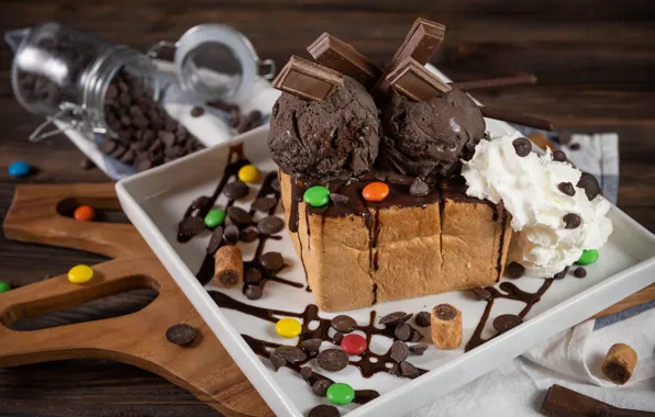 Picture chocolate, plate, ice cream, sweets, cream, dessert, chocolate ice cream, chocolate dessert