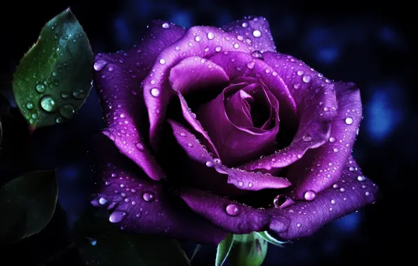 Flower, drops, macro, rose, lilac, purple, AI art, neural network