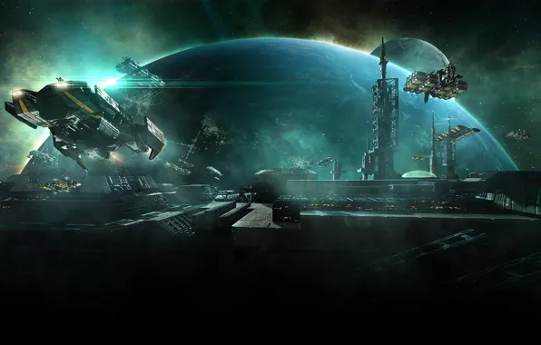 Nebula, planet, station, Space, space, spaceship, eve online, space ship