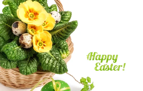 Flowers, yellow, holiday, Easter, basket, Primula, Anya Ivanova