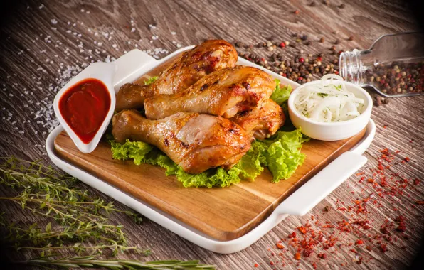 Chicken, ketchup, spices, grill, chicken, sauces