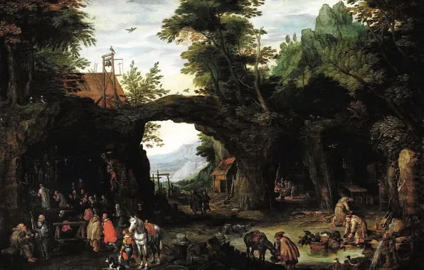 Picture, genre, Jan Brueghel the younger, Landscape with the Catholic Mass in the Grotto