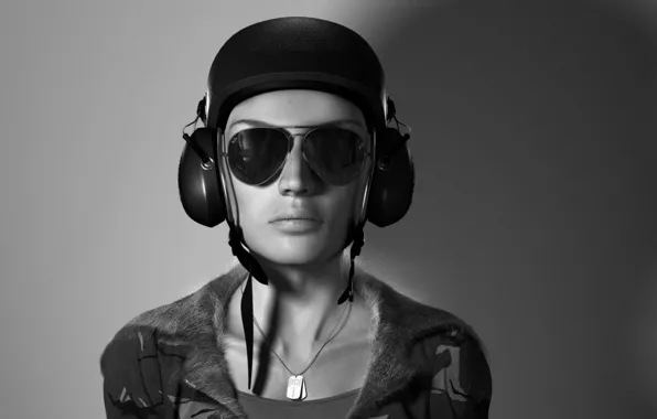 Woman, army, pilot, sunglas