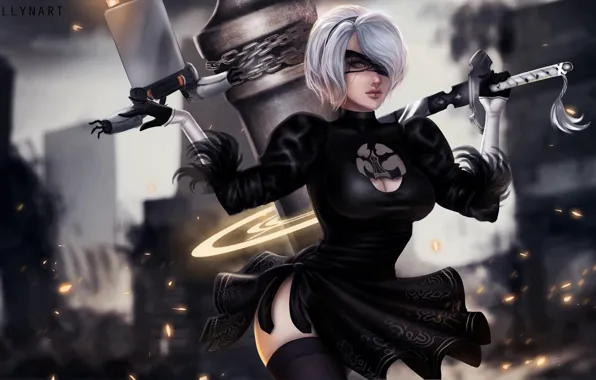 Picture girl, fiction, the game, anime, art, Nier Automata