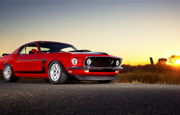 Sunset, Mustang, muscle car, ford mustang boss 302